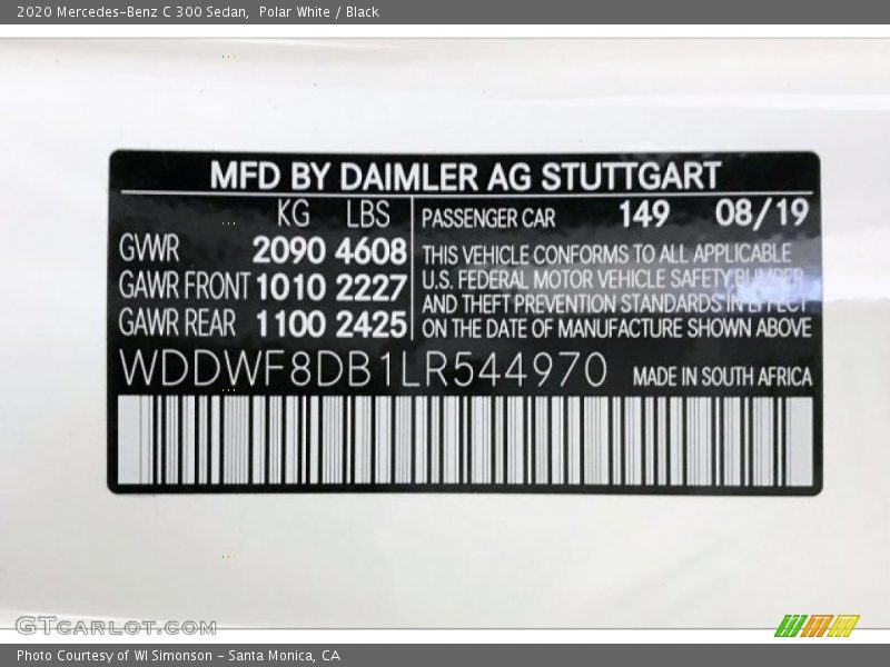 Polar White / Black 2020 Mercedes-Benz C 300 Sedan