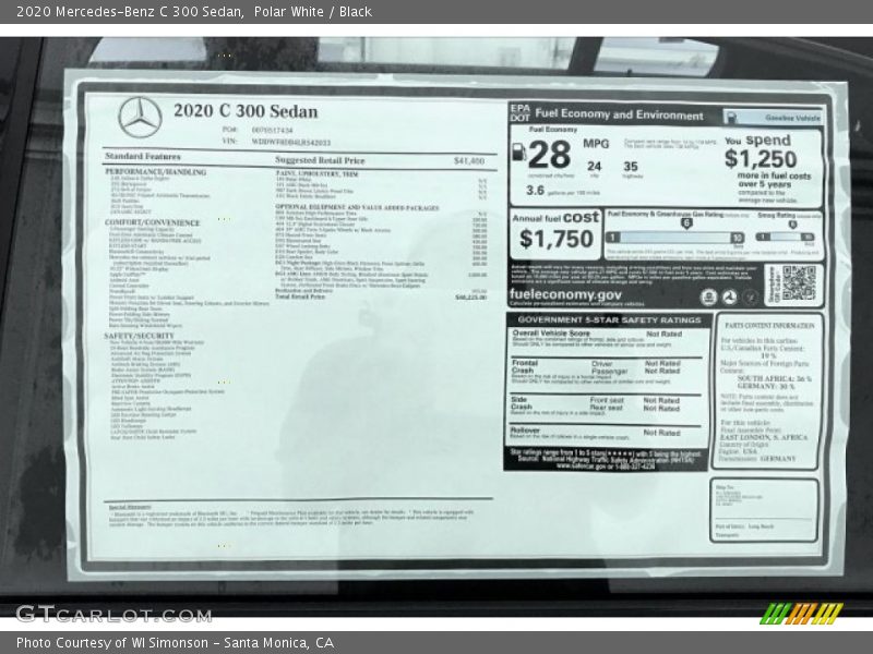Polar White / Black 2020 Mercedes-Benz C 300 Sedan