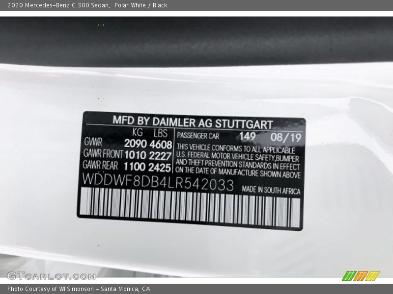 Polar White / Black 2020 Mercedes-Benz C 300 Sedan