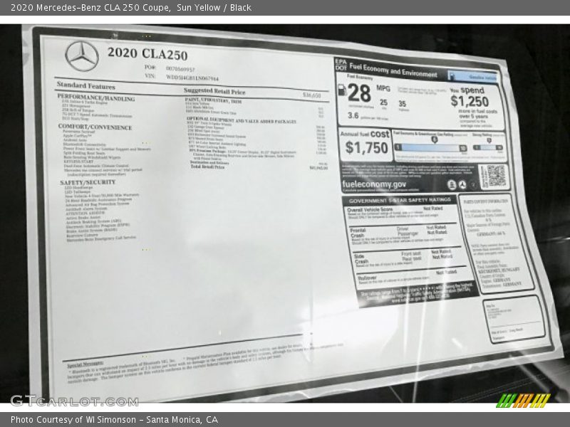 Sun Yellow / Black 2020 Mercedes-Benz CLA 250 Coupe
