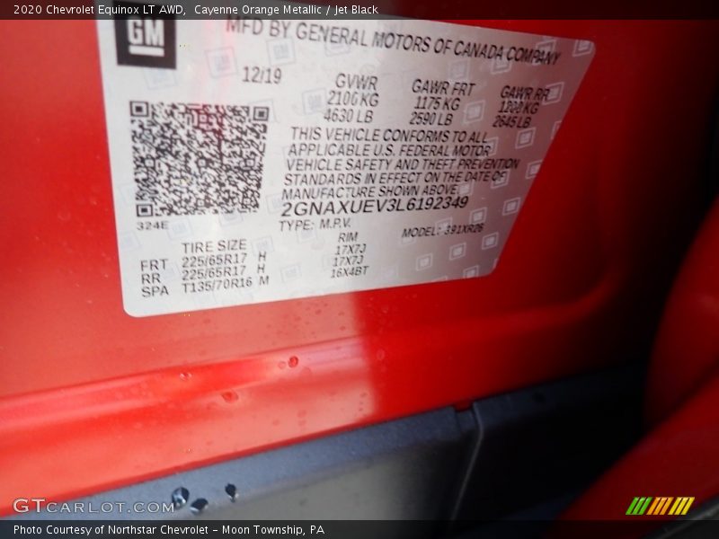 Cayenne Orange Metallic / Jet Black 2020 Chevrolet Equinox LT AWD