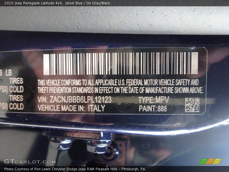 2020 Renegade Latitude 4x4 Jetset Blue Color Code 888