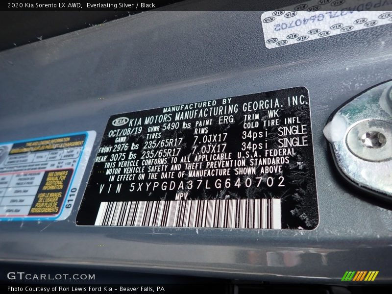 2020 Sorento LX AWD Everlasting Silver Color Code ERG