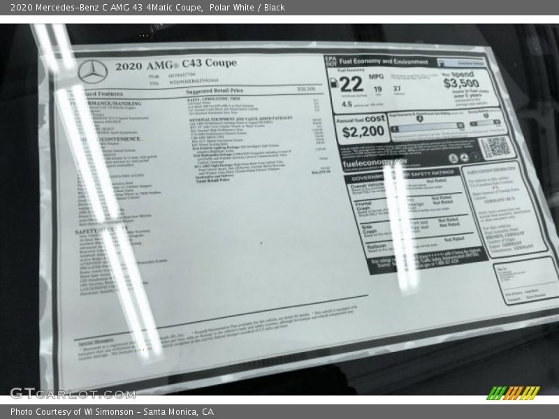  2020 C AMG 43 4Matic Coupe Window Sticker