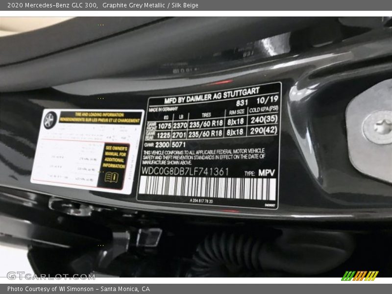 Graphite Grey Metallic / Silk Beige 2020 Mercedes-Benz GLC 300