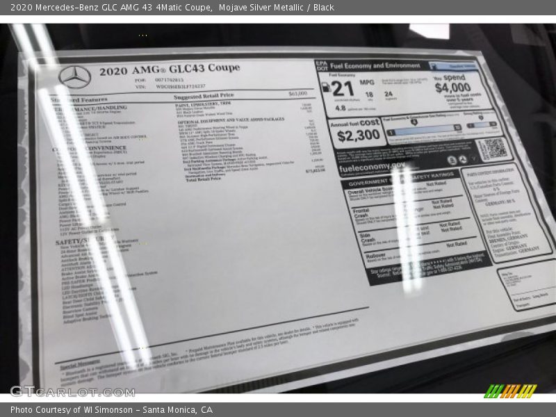  2020 GLC AMG 43 4Matic Coupe Window Sticker
