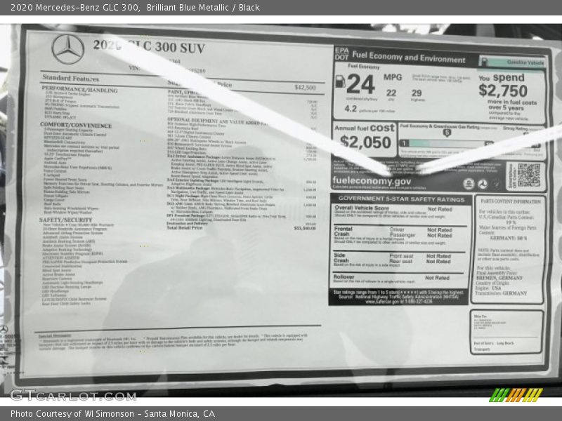  2020 GLC 300 Window Sticker
