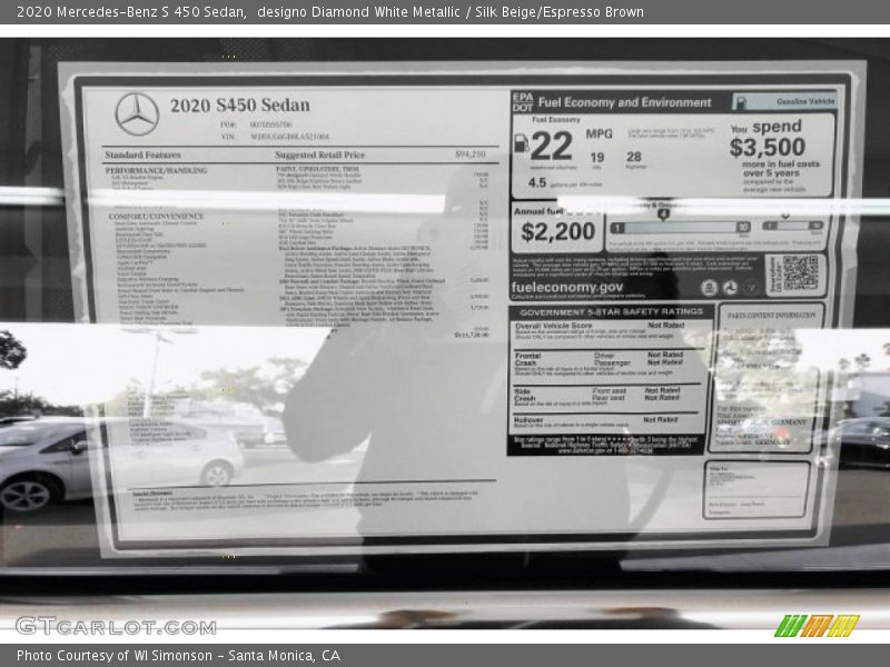  2020 S 450 Sedan Window Sticker