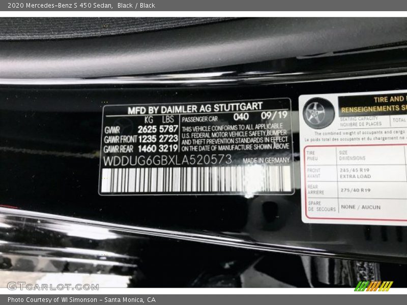2020 S 450 Sedan Black Color Code 040
