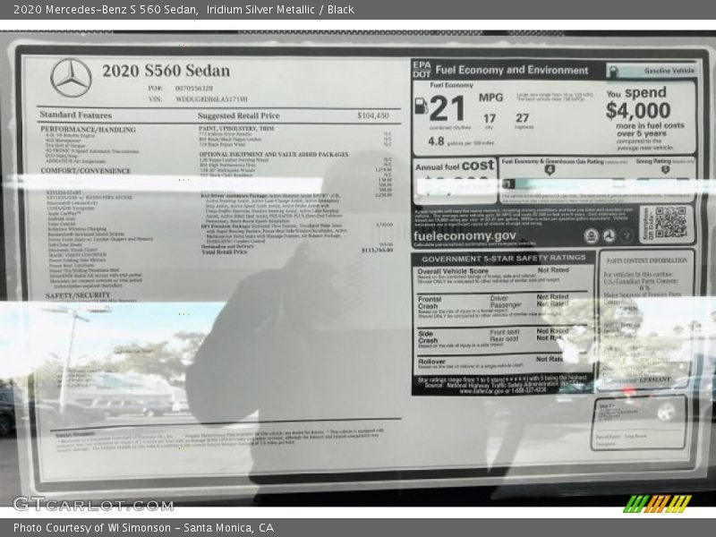 Iridium Silver Metallic / Black 2020 Mercedes-Benz S 560 Sedan