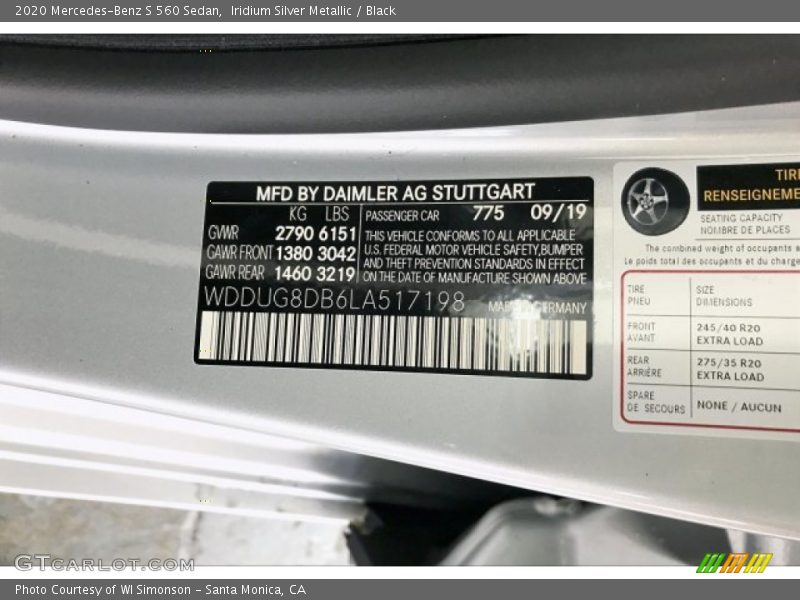 Iridium Silver Metallic / Black 2020 Mercedes-Benz S 560 Sedan