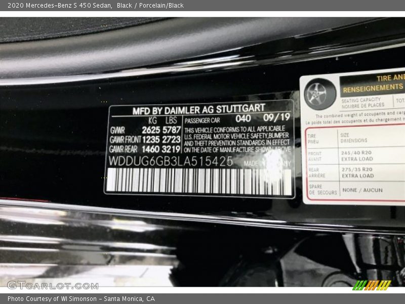 2020 S 450 Sedan Black Color Code 040