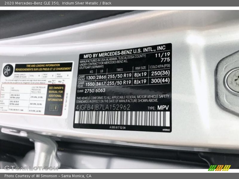 Iridium Silver Metallic / Black 2020 Mercedes-Benz GLE 350