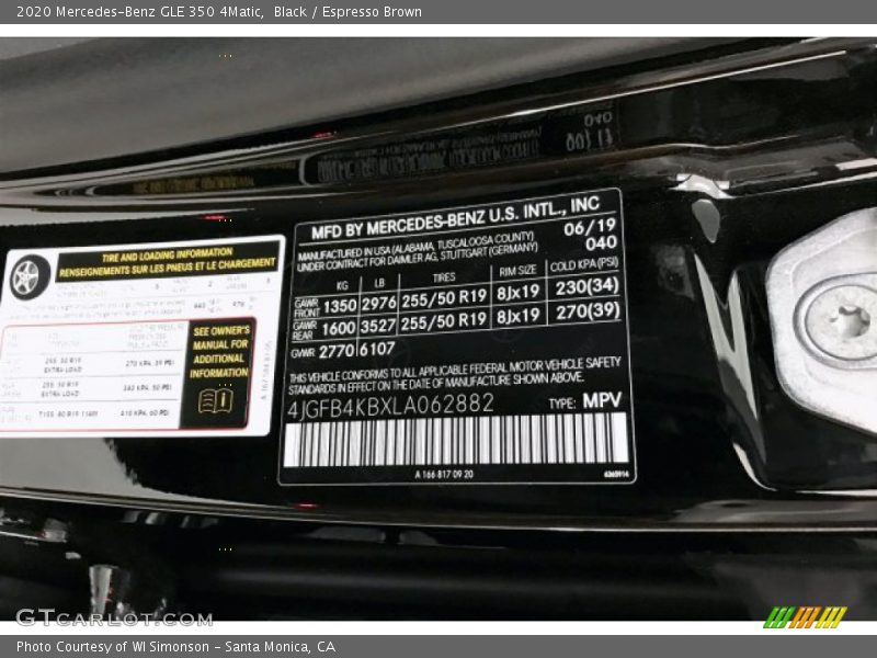 2020 GLE 350 4Matic Black Color Code 040