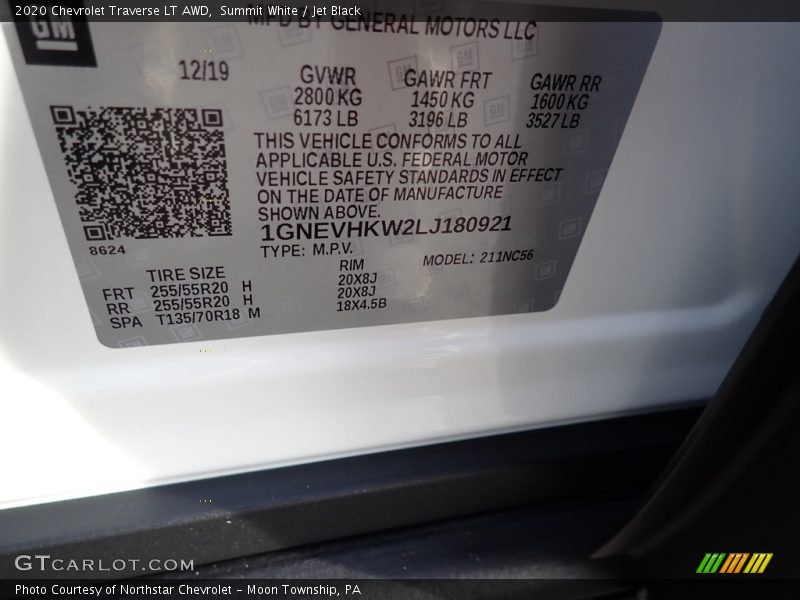 Summit White / Jet Black 2020 Chevrolet Traverse LT AWD