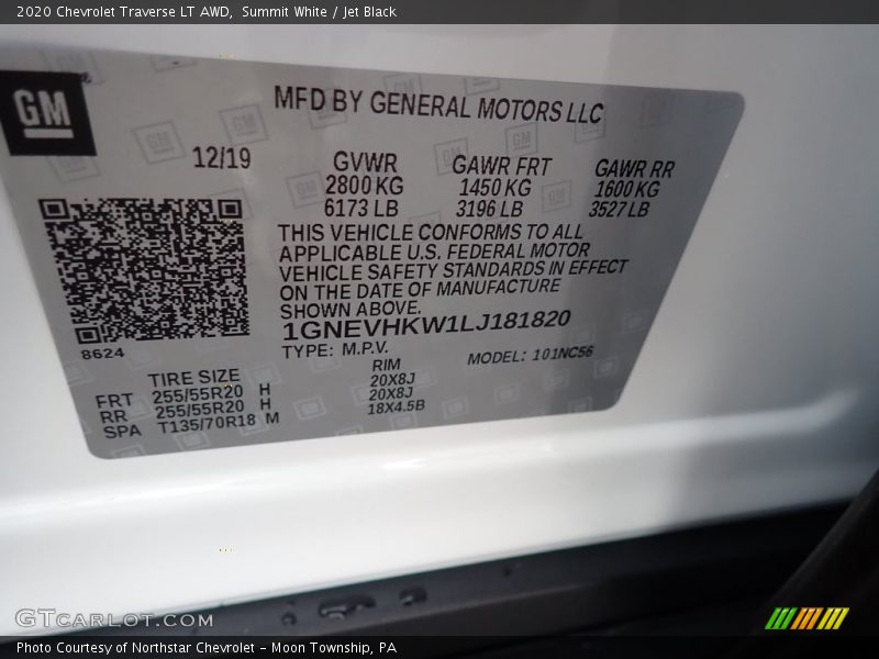 Summit White / Jet Black 2020 Chevrolet Traverse LT AWD