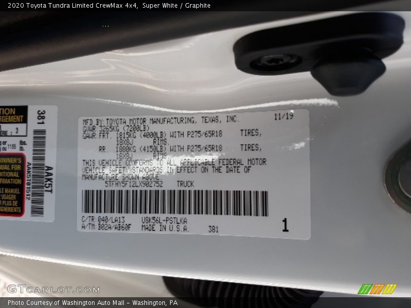 2020 Tundra Limited CrewMax 4x4 Super White Color Code 040