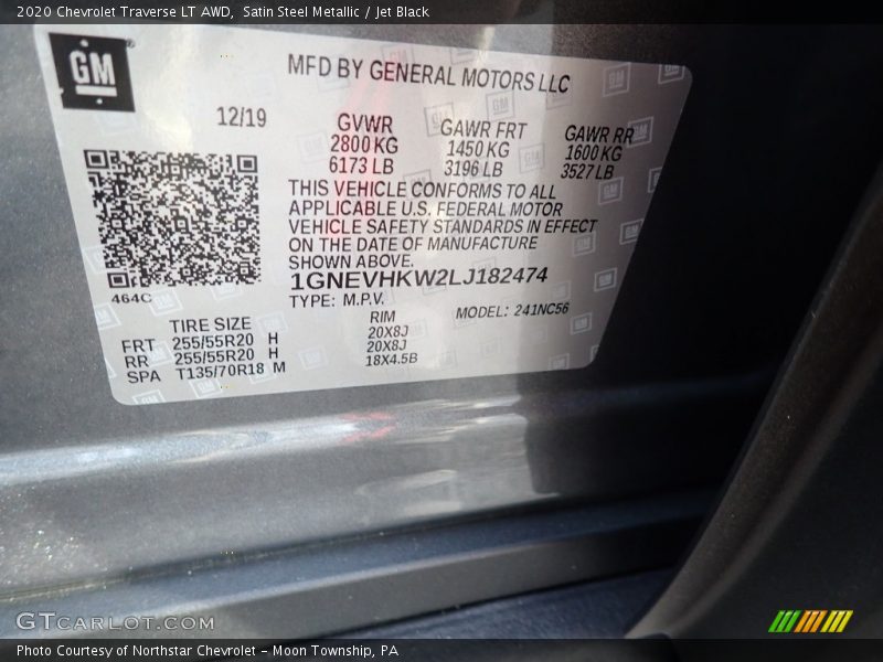 Satin Steel Metallic / Jet Black 2020 Chevrolet Traverse LT AWD
