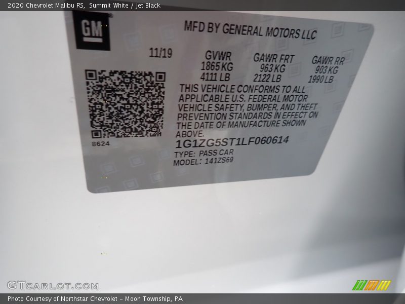 Summit White / Jet Black 2020 Chevrolet Malibu RS