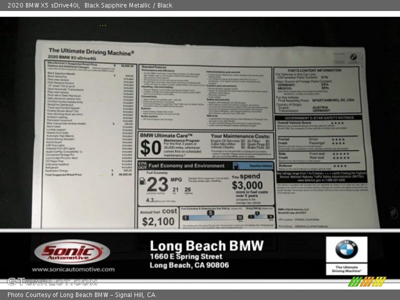 Black Sapphire Metallic / Black 2020 BMW X5 sDrive40i
