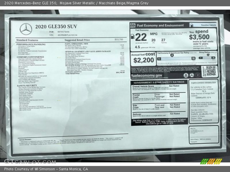 Mojave Silver Metallic / Macchiato Beige/Magma Grey 2020 Mercedes-Benz GLE 350