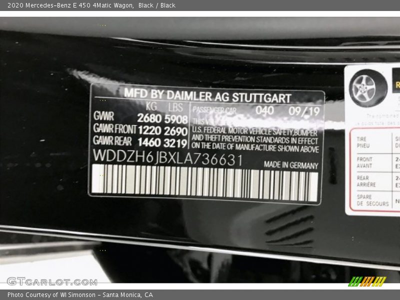 2020 E 450 4Matic Wagon Black Color Code 040