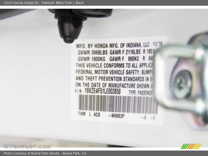 Platinum White Pearl / Black 2020 Honda Insight EX