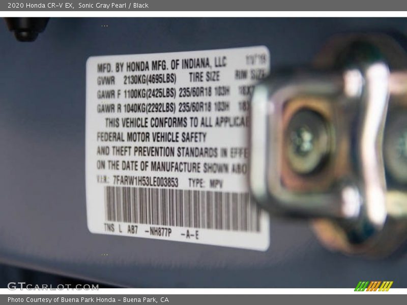 Sonic Gray Pearl / Black 2020 Honda CR-V EX