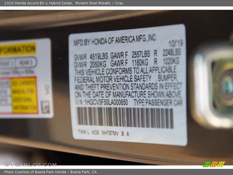 Modern Steel Metallic / Gray 2020 Honda Accord EX-L Hybrid Sedan