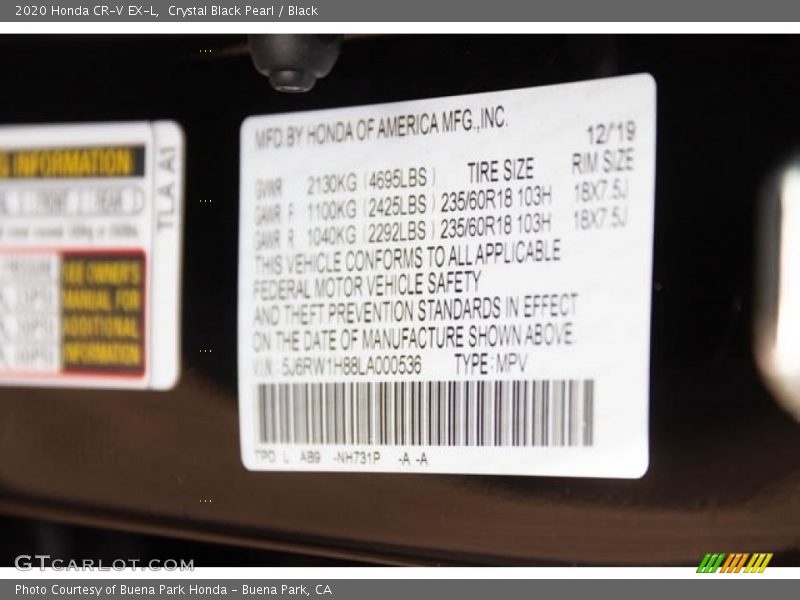 Crystal Black Pearl / Black 2020 Honda CR-V EX-L
