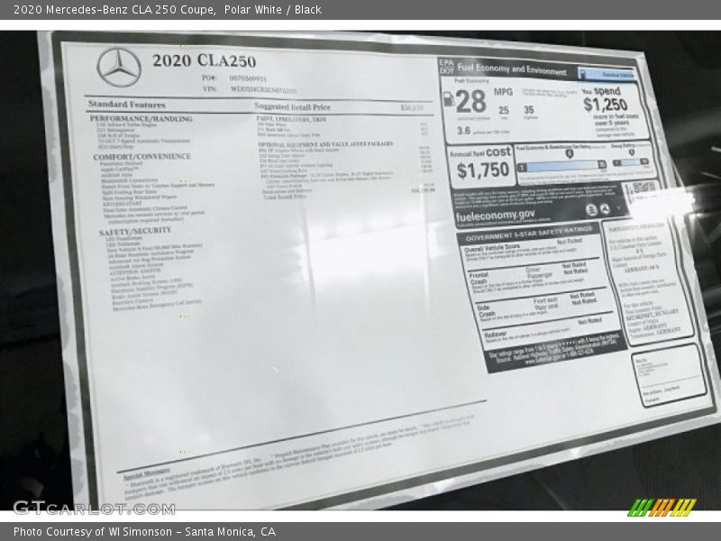 Polar White / Black 2020 Mercedes-Benz CLA 250 Coupe