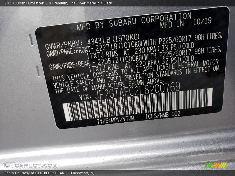 Ice Silver Metallic / Black 2020 Subaru Crosstrek 2.0 Premium