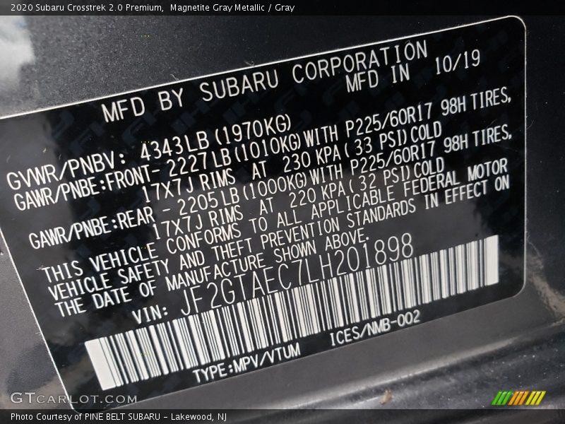 Magnetite Gray Metallic / Gray 2020 Subaru Crosstrek 2.0 Premium