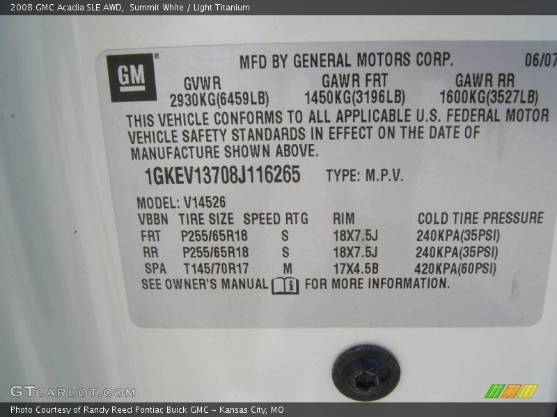 Summit White / Light Titanium 2008 GMC Acadia SLE AWD