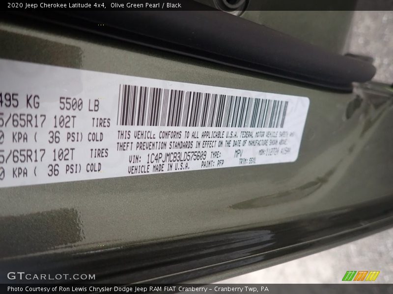 Olive Green Pearl / Black 2020 Jeep Cherokee Latitude 4x4