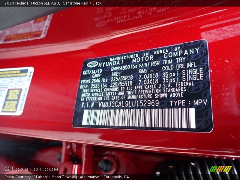 2020 Tucson SEL AWD Gemstone Red Color Code R5R