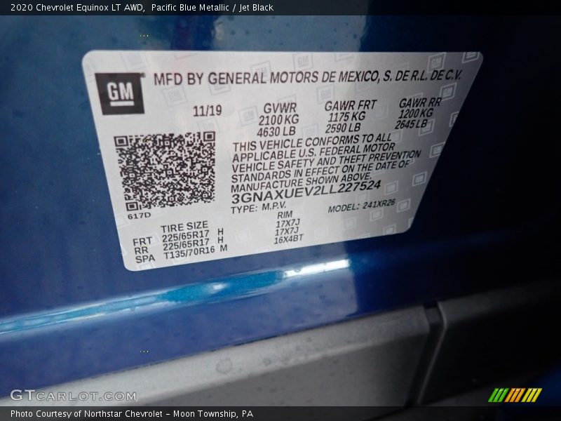 Pacific Blue Metallic / Jet Black 2020 Chevrolet Equinox LT AWD