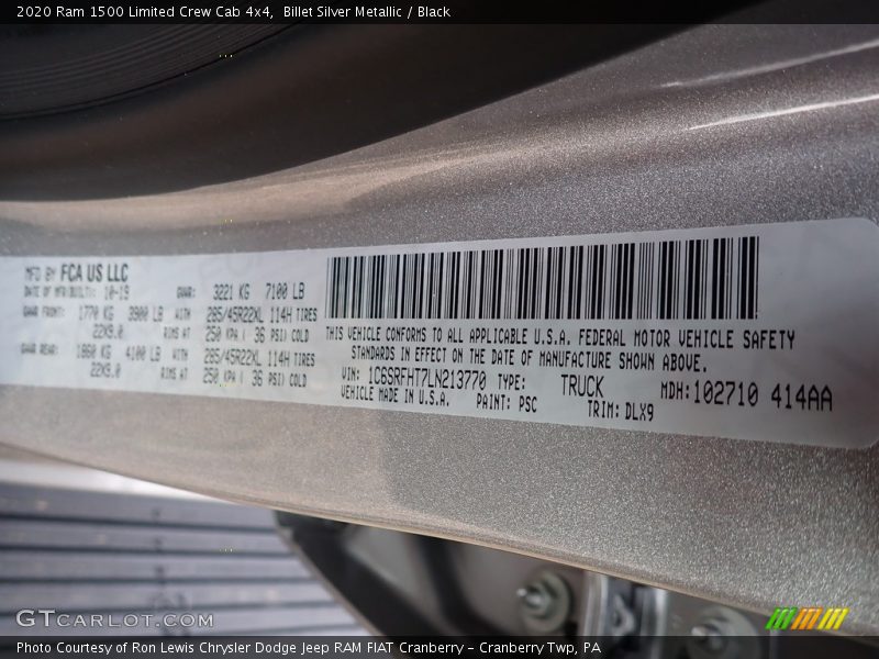 Billet Silver Metallic / Black 2020 Ram 1500 Limited Crew Cab 4x4