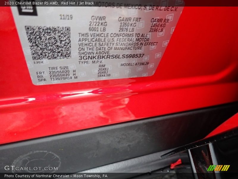 Red Hot / Jet Black 2020 Chevrolet Blazer RS AWD