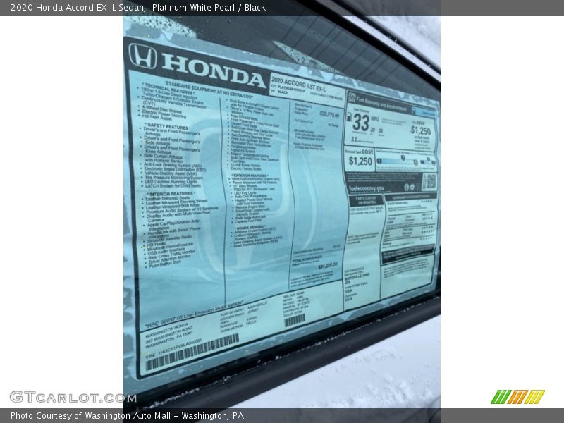  2020 Accord EX-L Sedan Window Sticker