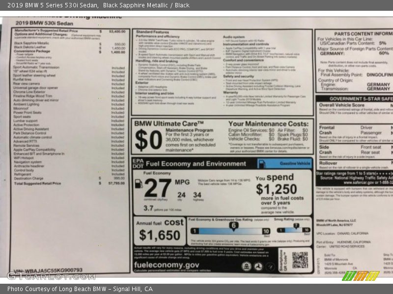 Black Sapphire Metallic / Black 2019 BMW 5 Series 530i Sedan