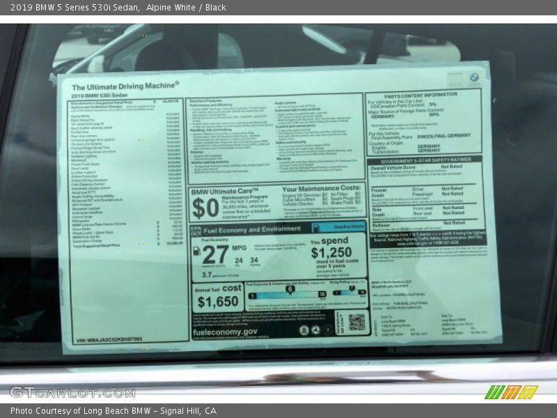 Alpine White / Black 2019 BMW 5 Series 530i Sedan