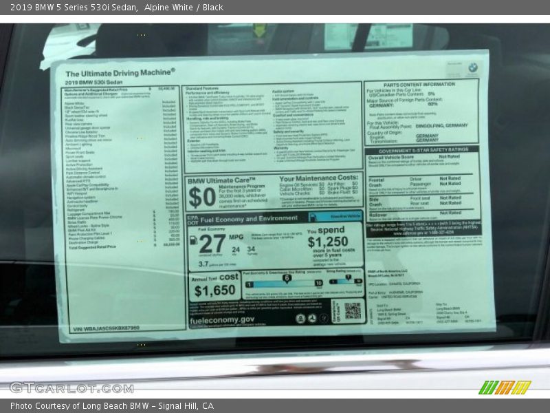 Alpine White / Black 2019 BMW 5 Series 530i Sedan