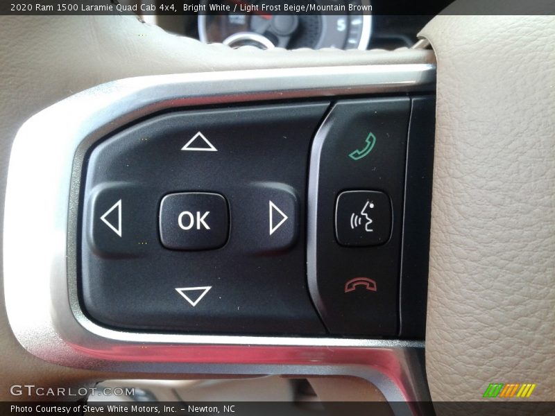 Bright White / Light Frost Beige/Mountain Brown 2020 Ram 1500 Laramie Quad Cab 4x4