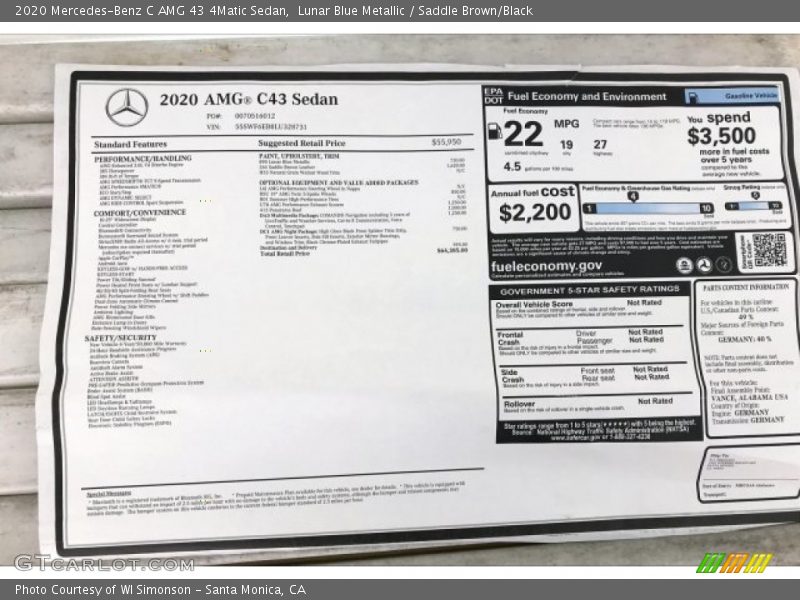 Lunar Blue Metallic / Saddle Brown/Black 2020 Mercedes-Benz C AMG 43 4Matic Sedan