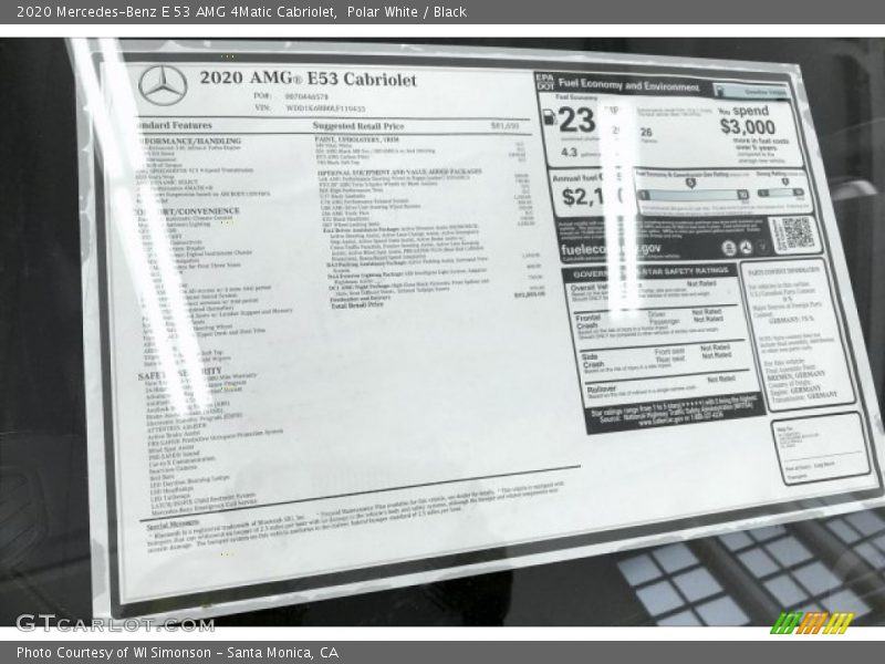  2020 E 53 AMG 4Matic Cabriolet Window Sticker