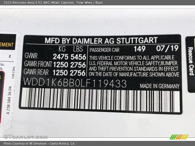 2020 E 53 AMG 4Matic Cabriolet Polar White Color Code 149