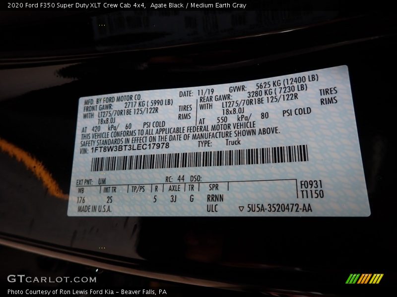 Agate Black / Medium Earth Gray 2020 Ford F350 Super Duty XLT Crew Cab 4x4