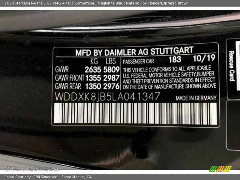 2020 S 63 AMG 4Matic Convertible Magnetite Black Metallic Color Code 183