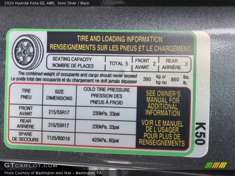 Sonic Silver / Black 2020 Hyundai Kona SEL AWD